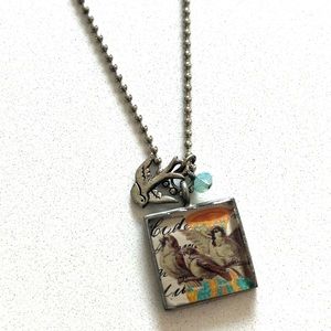 Handmade Bird Painted Pendant with Silver Medium Chain Necklace from Etsy